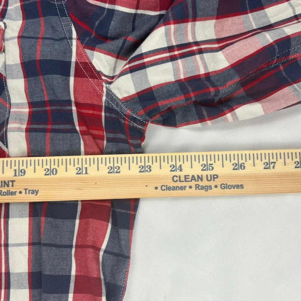 Levi's Western Pearl Snap Shirt XXL Red‎ Blue Plaid Long Sleeve Cotton Yoke